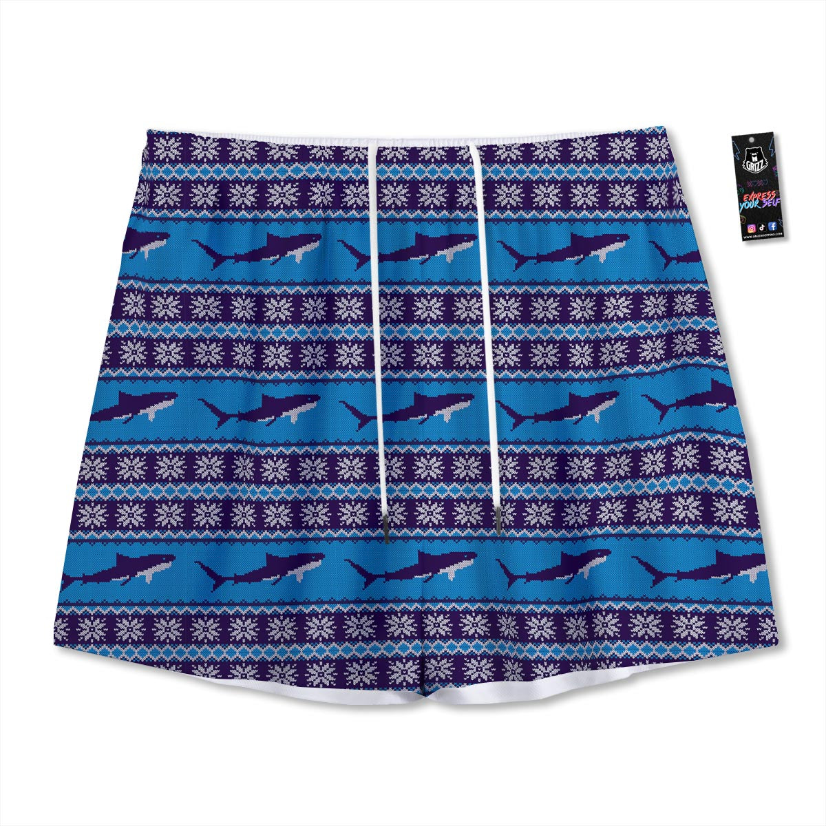 Knitted Shark Print Pattern Mesh Shorts-grizzshop