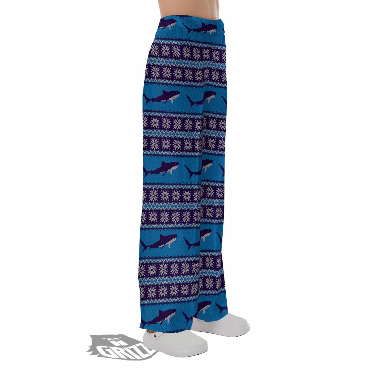 Knitted Shark Print Pattern Pajama Pants-grizzshop