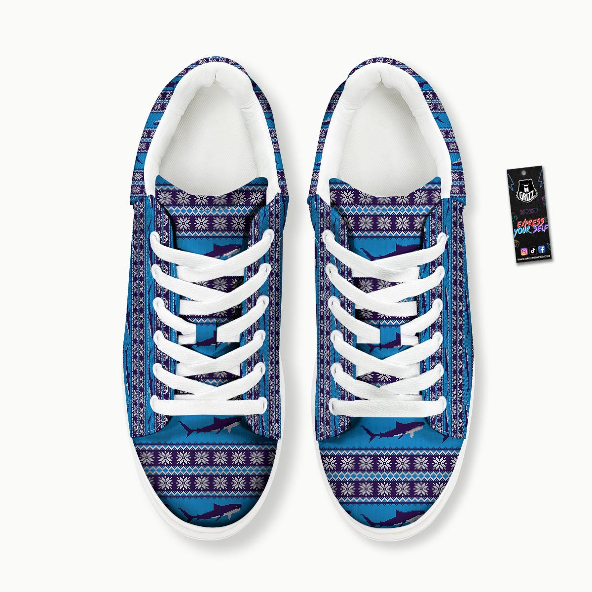 Knitted Shark Print Pattern Platform Shoes-grizzshop