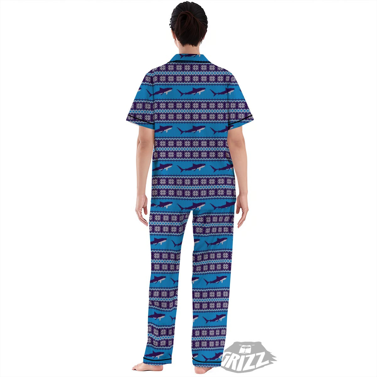 Knitted Shark Print Pattern Women's Pajamas Set-grizzshop