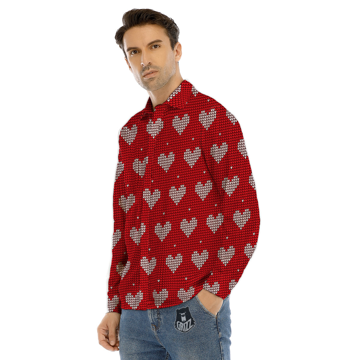 Knitted Skull Print Pattern Men's Dress Shirts-grizzshop