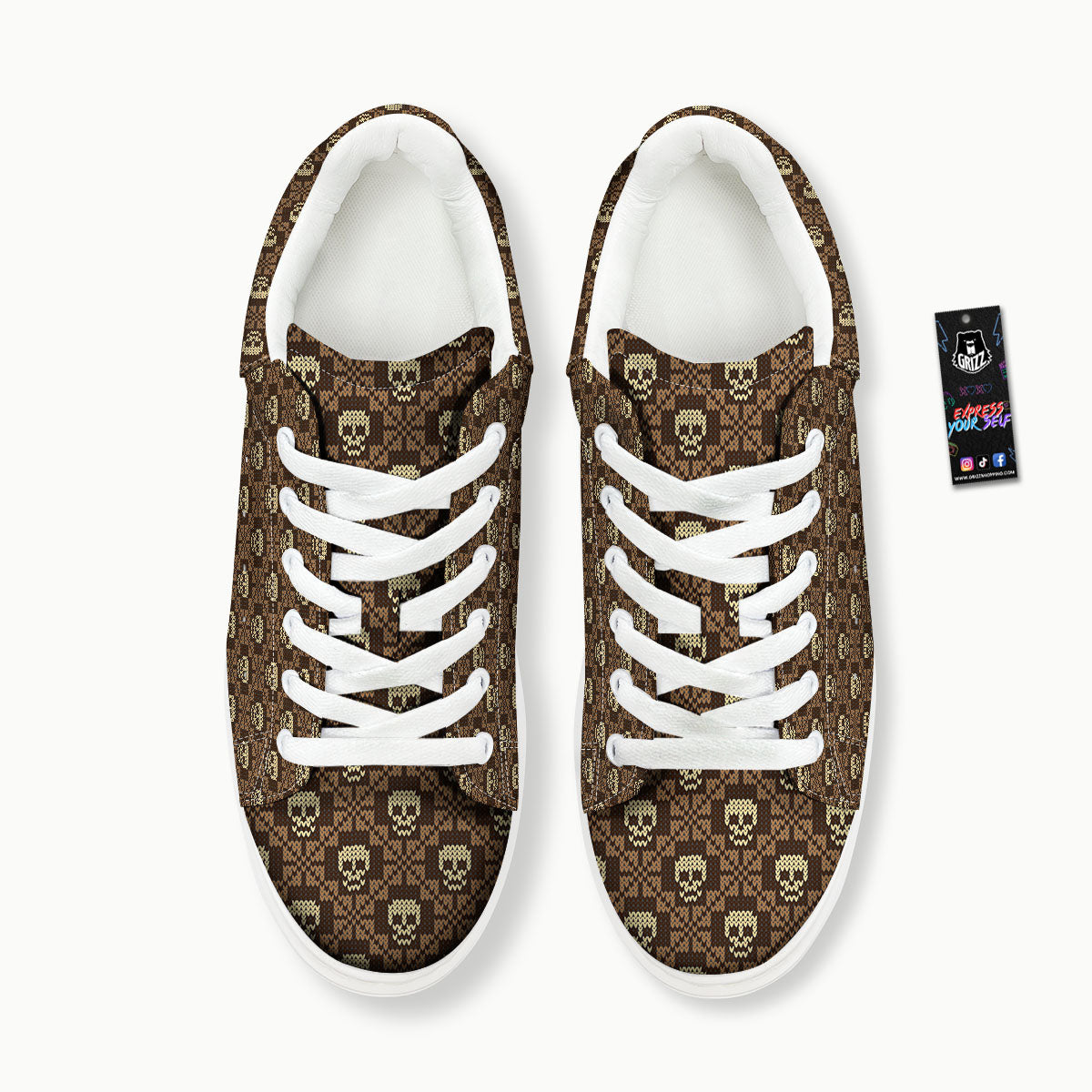 Knitted Skull Print Pattern Platform Shoes-grizzshop
