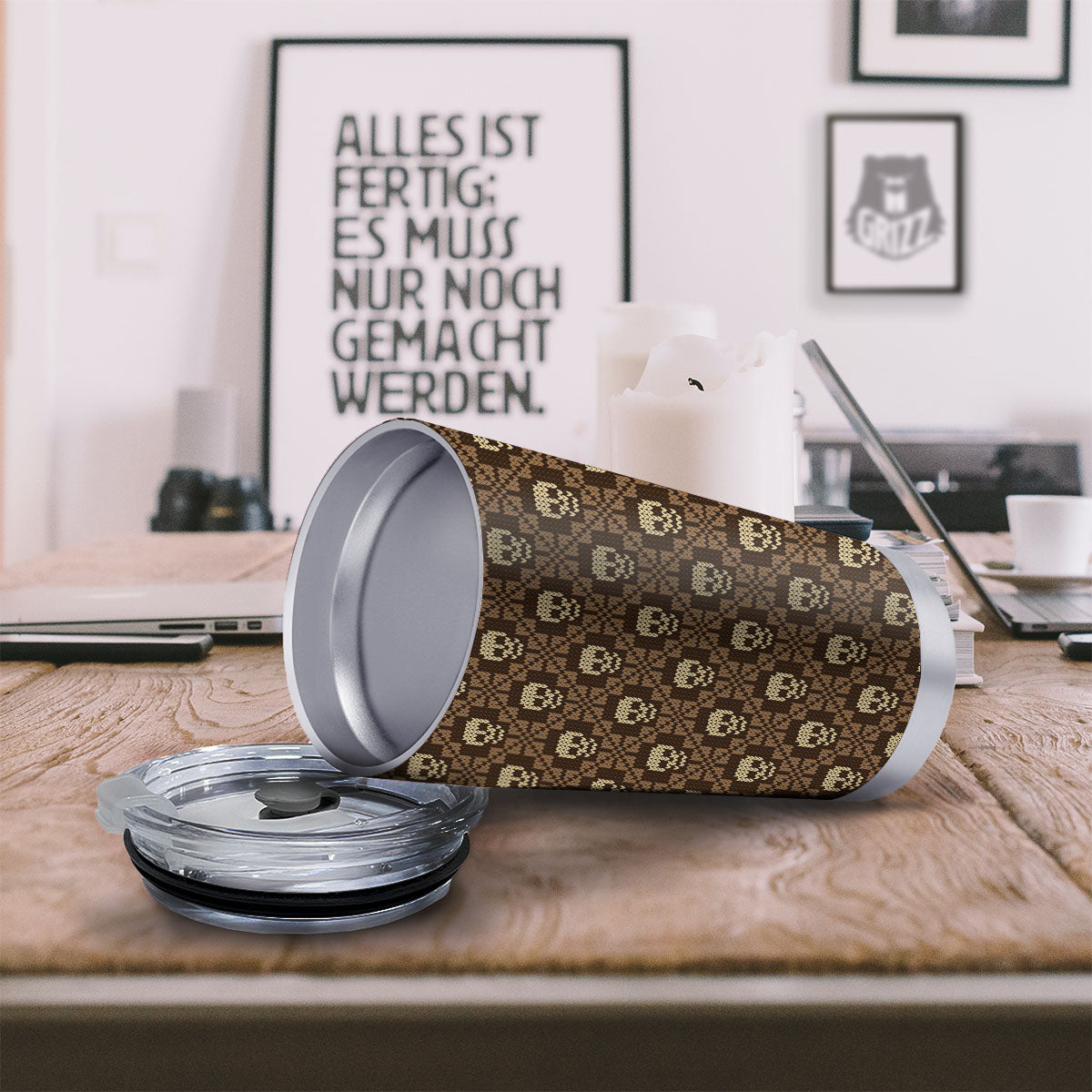 Knitted Skull Print Pattern Tumbler-grizzshop