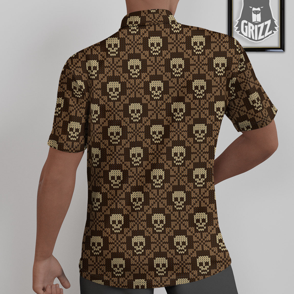 Knitted Skull Print Pattern Untucked Shirts-grizzshop
