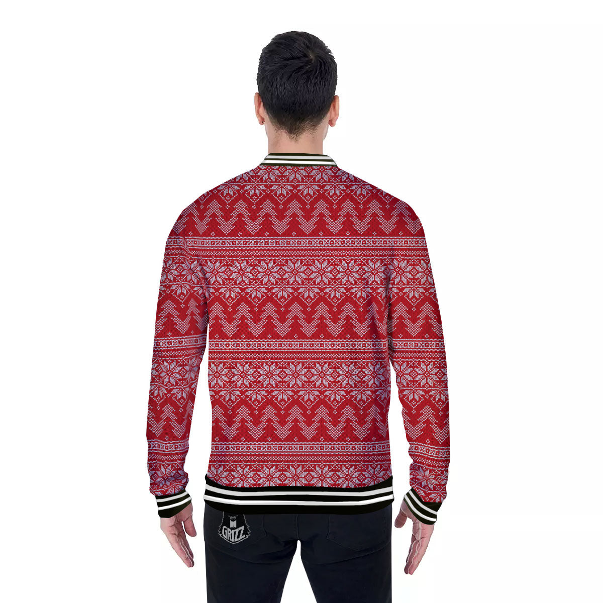 Knitted Snow Flower Print Pattern Baseball Jacket-grizzshop