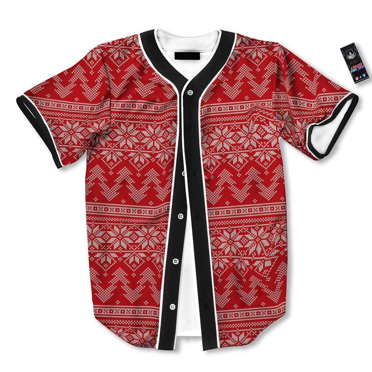 Knitted Snow Flower Print Pattern Baseball Jersey-grizzshop