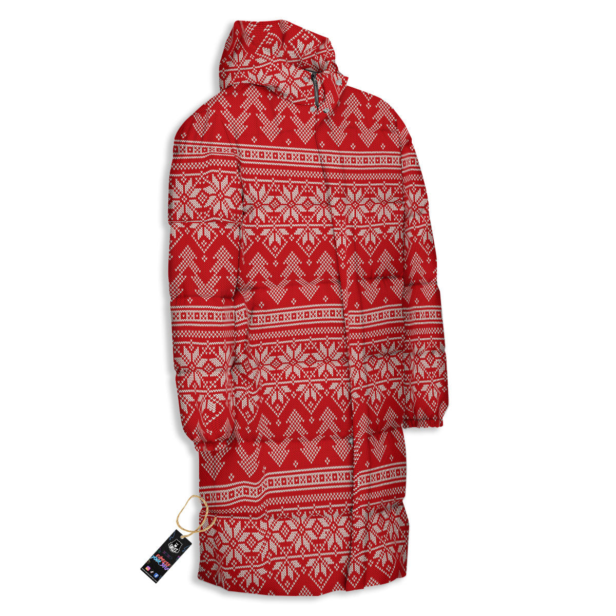 Knitted Snow Flower Print Pattern Long Down Jacket-grizzshop