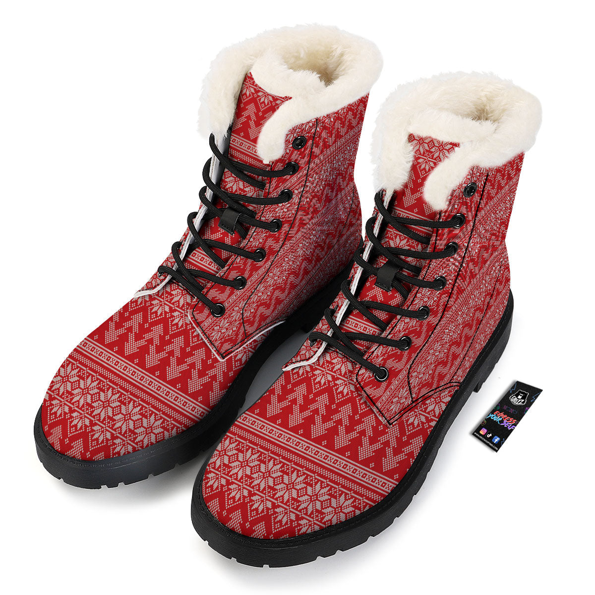 Knitted Snow Flower Print Pattern Winter Boots-grizzshop