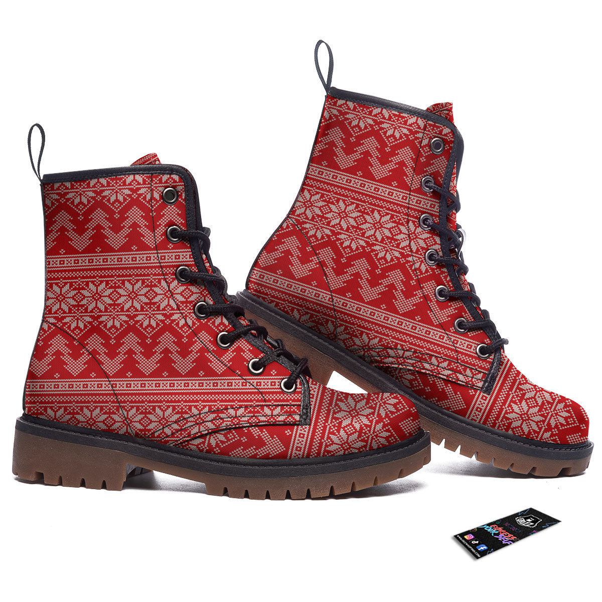 Knitted Snow Flower Print Pattern Work Boots-grizzshop