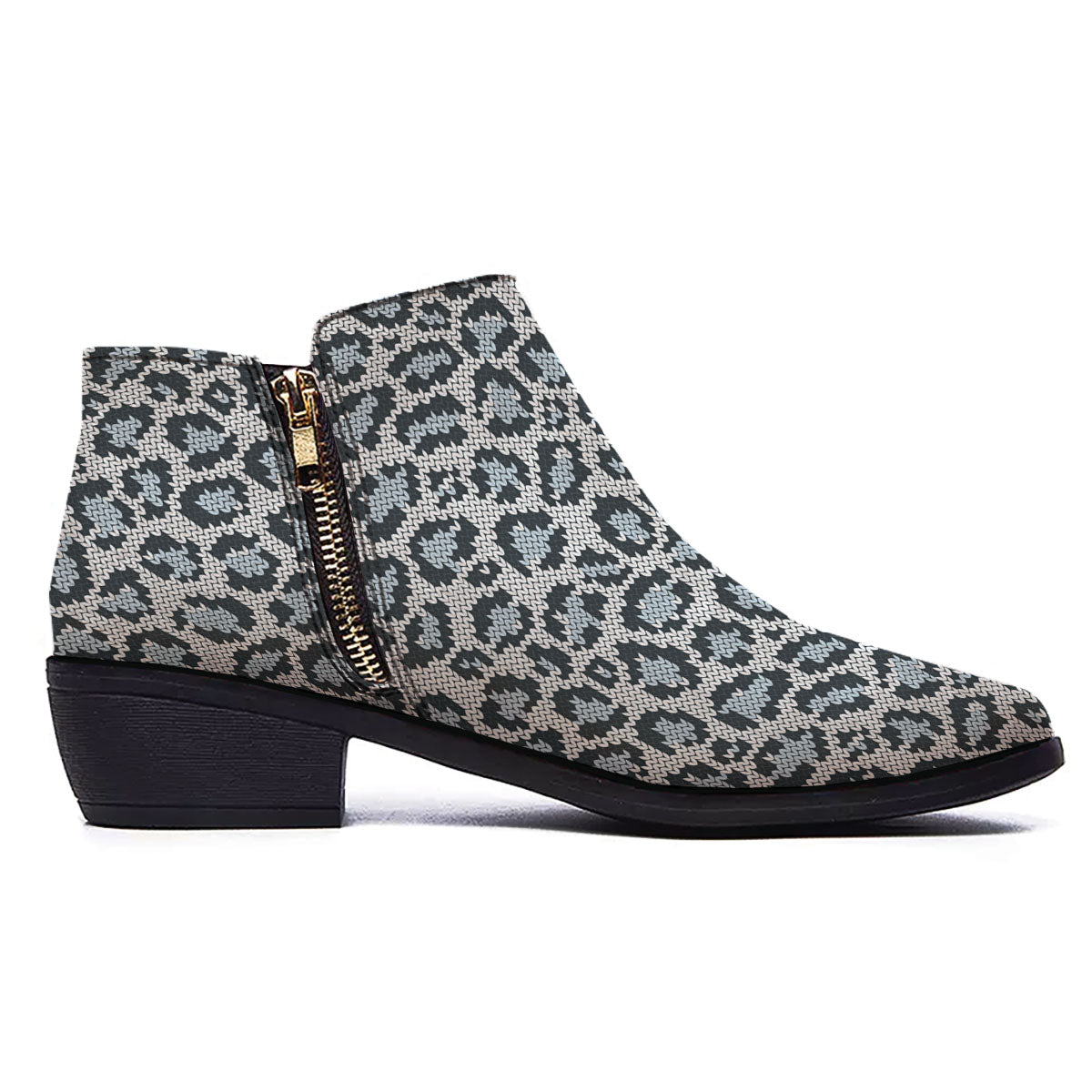 Knitted Snow Leopard Print Pattern Ankle Boots-grizzshop