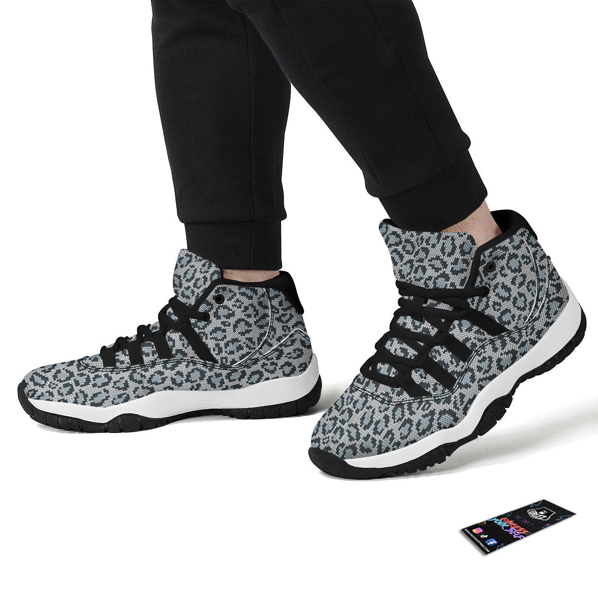 Knitted Snow Leopard Print Pattern Black Bball Shoes-grizzshop