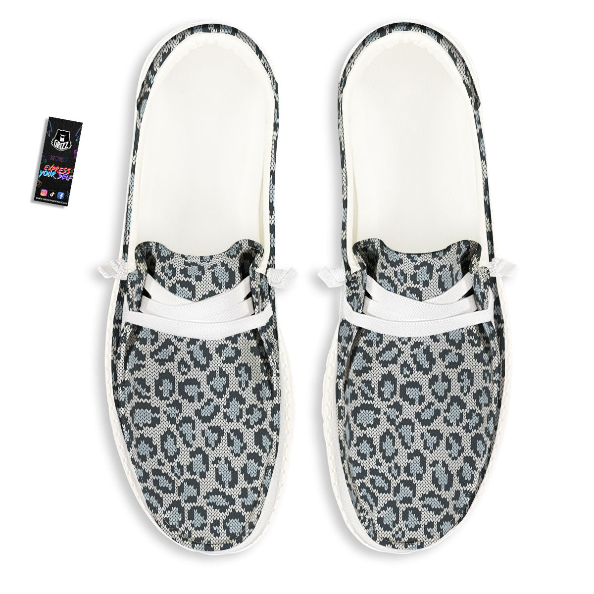 Knitted Snow Leopard Print Pattern Black Loafers-grizzshop