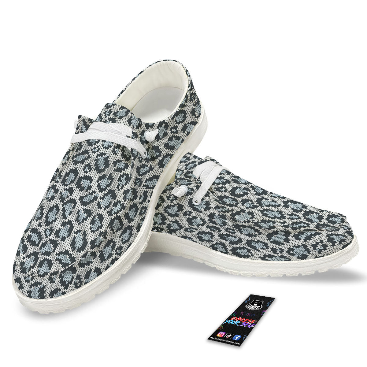 Knitted Snow Leopard Print Pattern Black Loafers-grizzshop