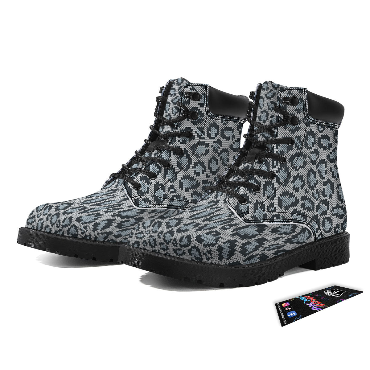 Knitted Snow Leopard Print Pattern Boots-grizzshop