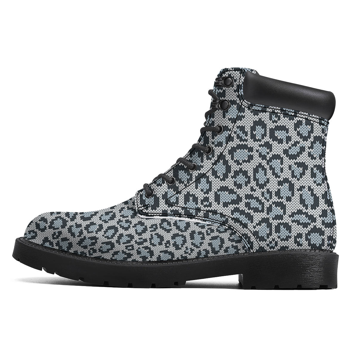 Knitted Snow Leopard Print Pattern Boots-grizzshop
