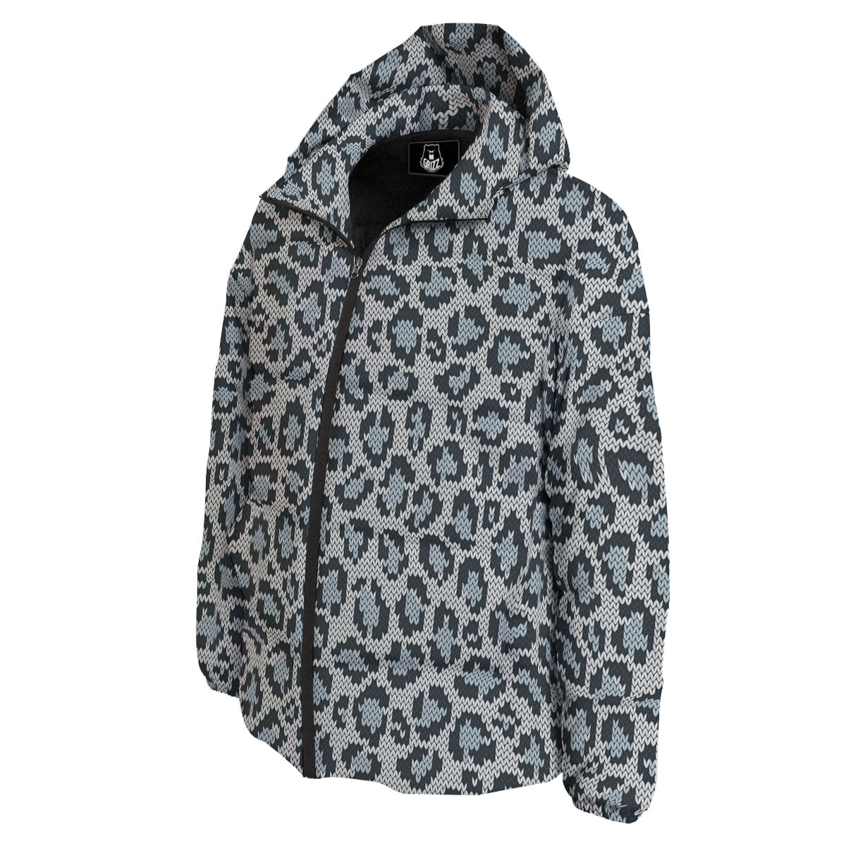 Knitted Snow Leopard Print Pattern Down Jacket-grizzshop