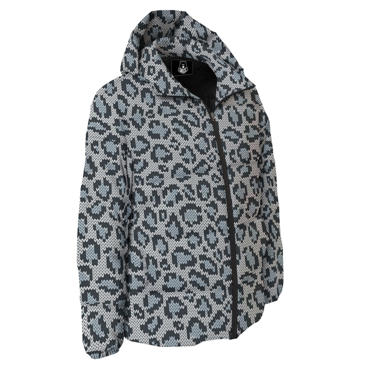 Knitted Snow Leopard Print Pattern Down Jacket-grizzshop