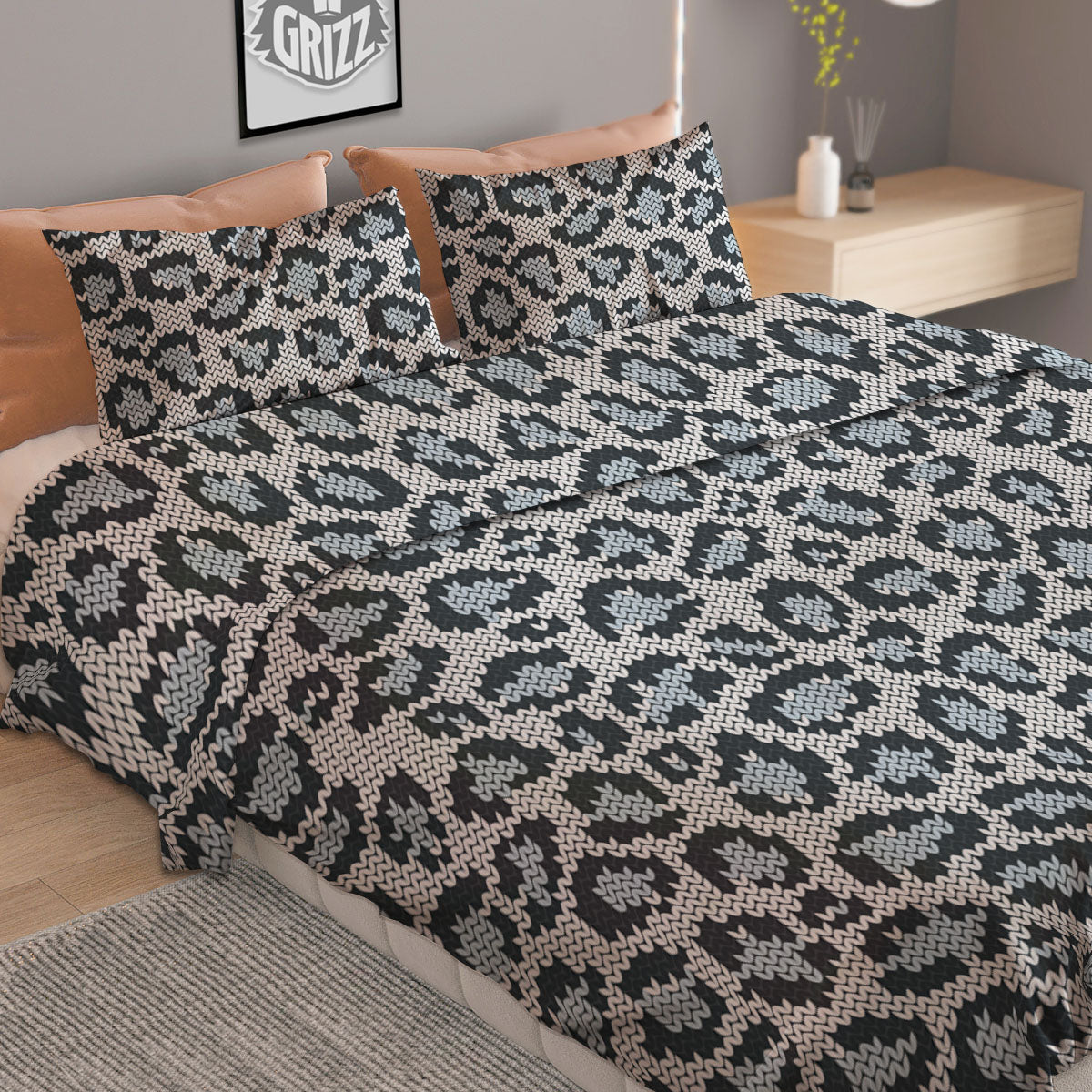 Knitted Violet Print Pattern Duvet Cover Bedding Set