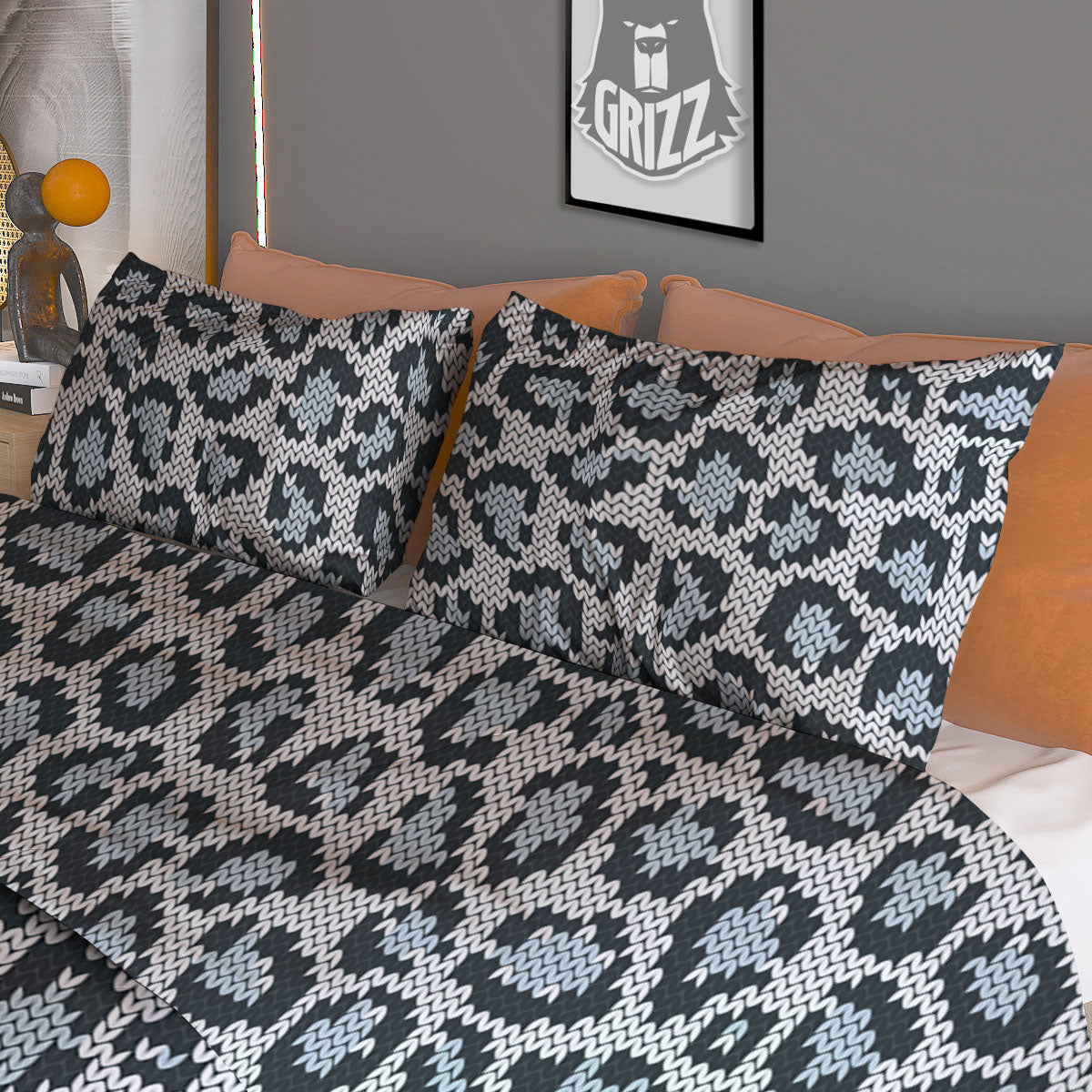 Knitted Violet Print Pattern Duvet Cover Bedding Set