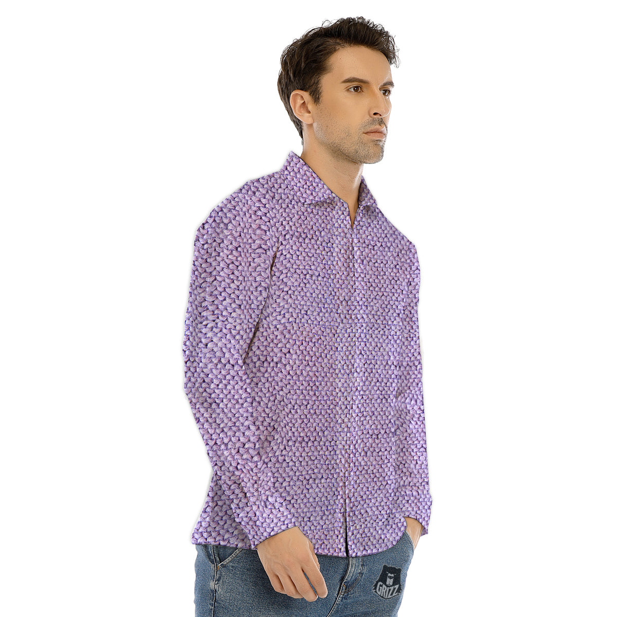 Knitted Snow Leopard Print Pattern Men's Dress Shirts-grizzshop