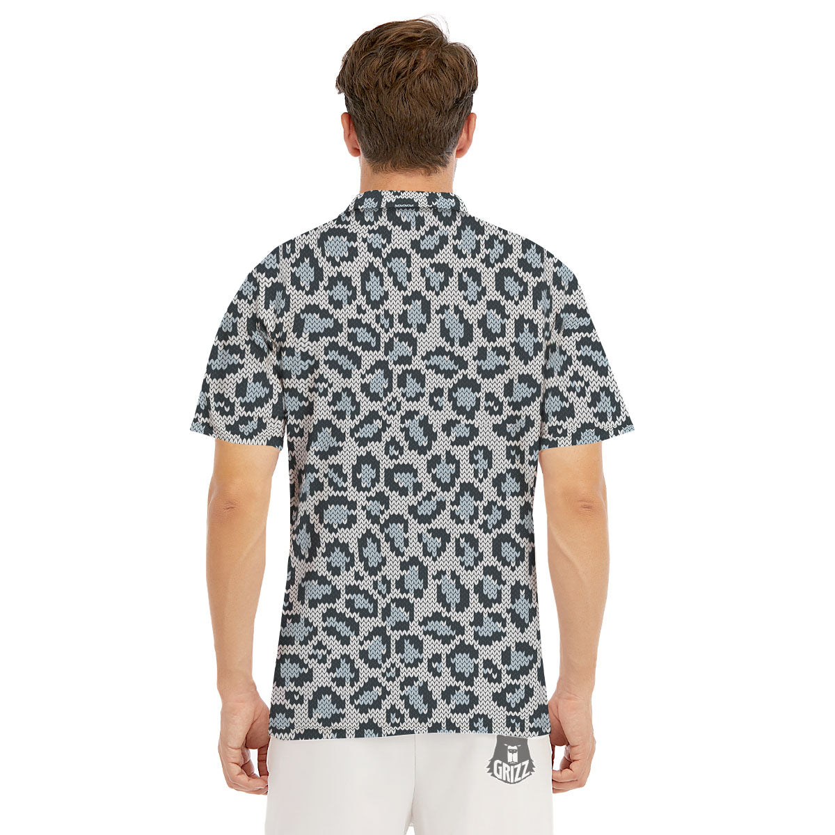 Knitted Snow Leopard Print Pattern Men's Golf Shirts-grizzshop