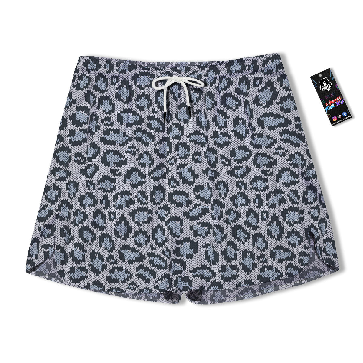 Knitted Snow Leopard Print Pattern Men's Running Shorts-grizzshop