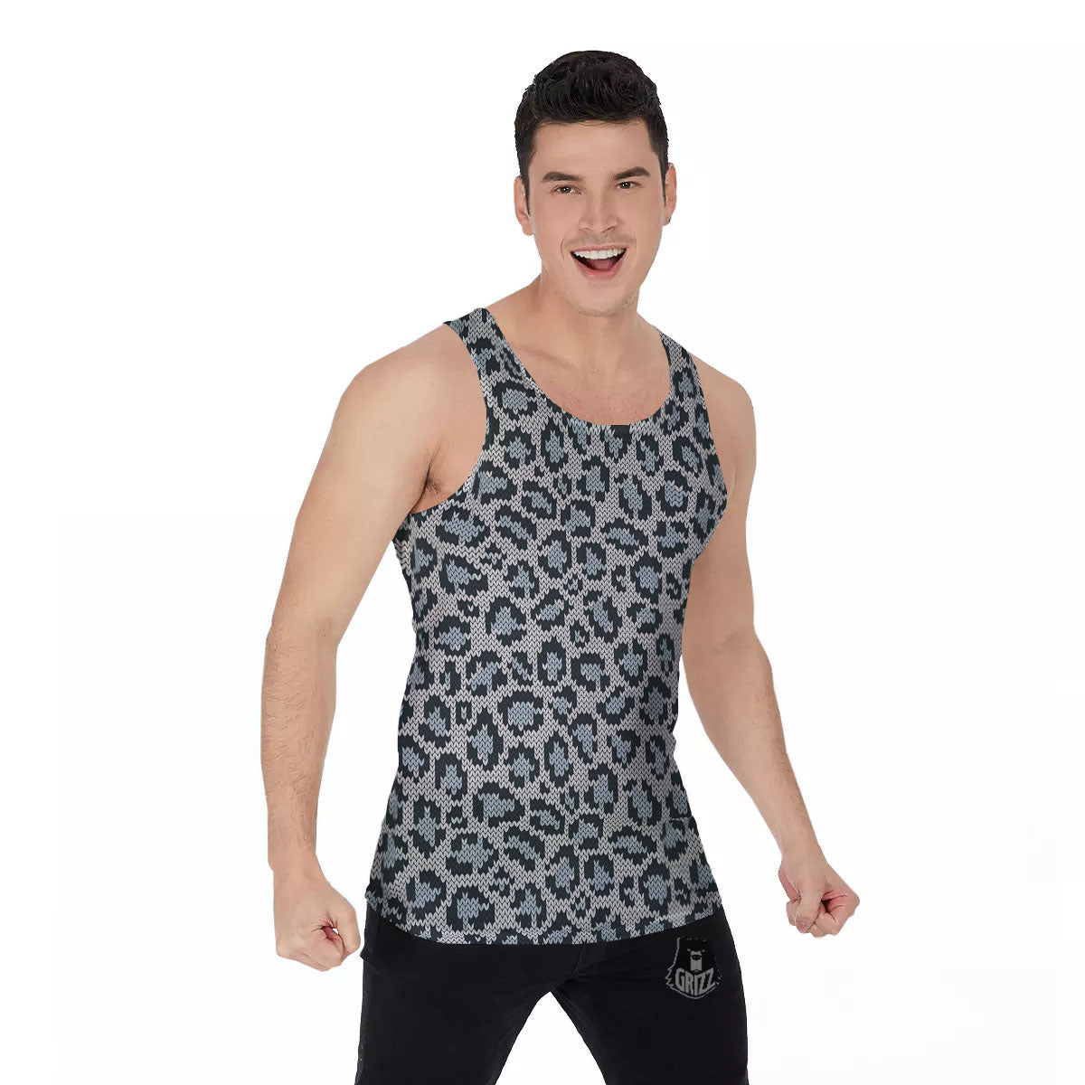 Knitted Snow Leopard Print Pattern Men's Tank Top-grizzshop
