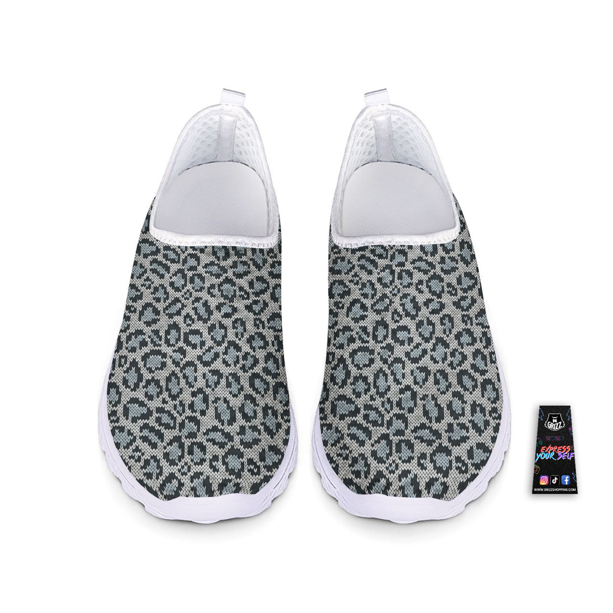 Knitted Snow Leopard Print Pattern Nurse Shoes-grizzshop