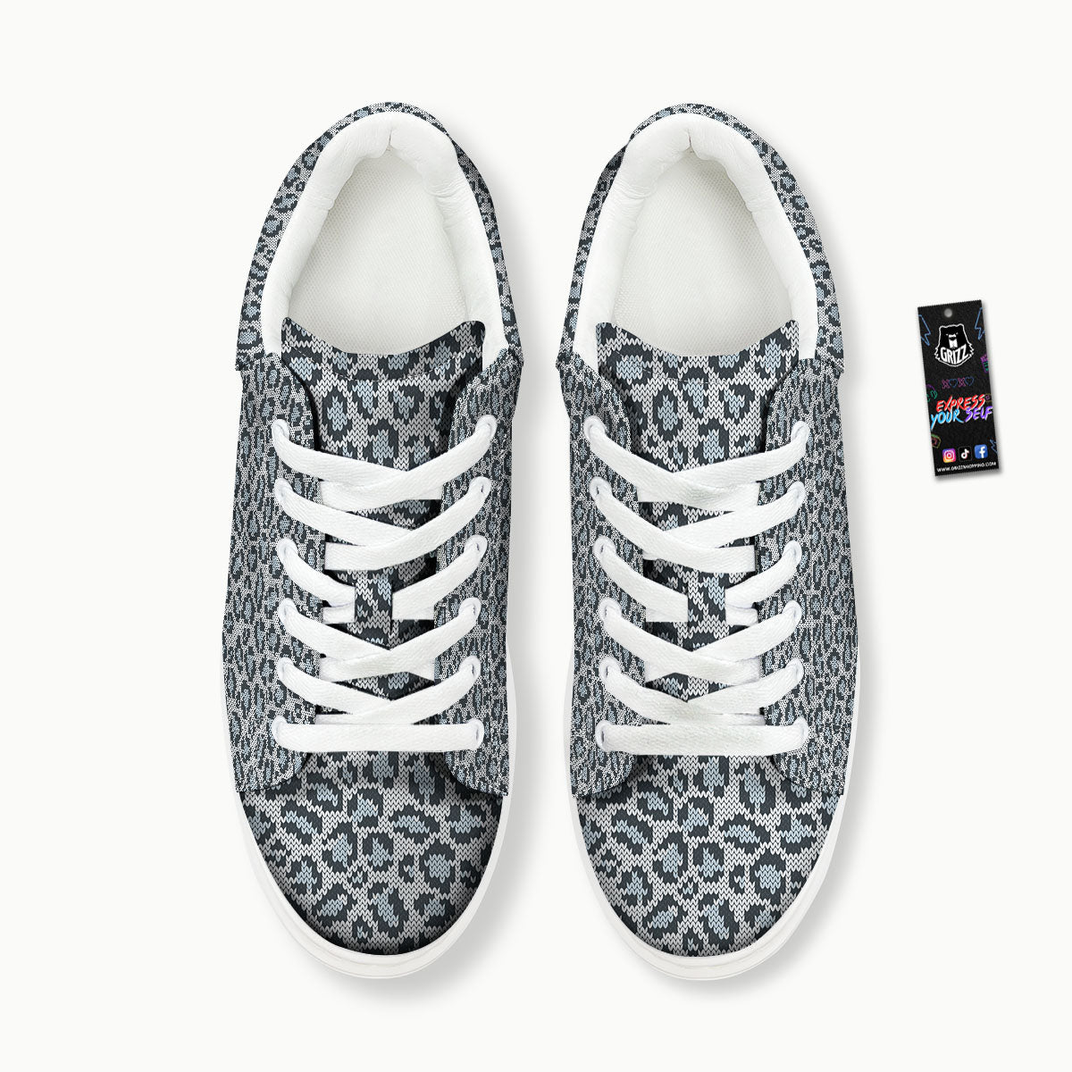 Knitted Snow Leopard Print Pattern Platform Shoes-grizzshop