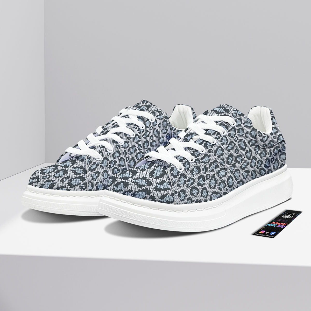 Knitted Snow Leopard Print Pattern Platform Shoes-grizzshop