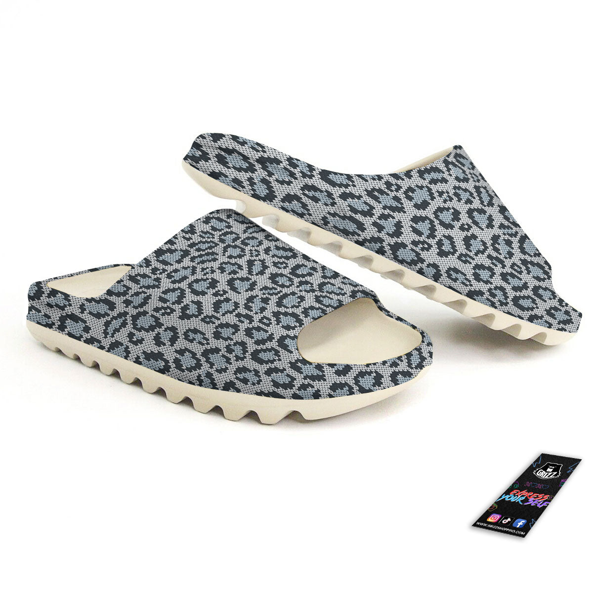 Knitted Snow Leopard Print Pattern Sandals-grizzshop