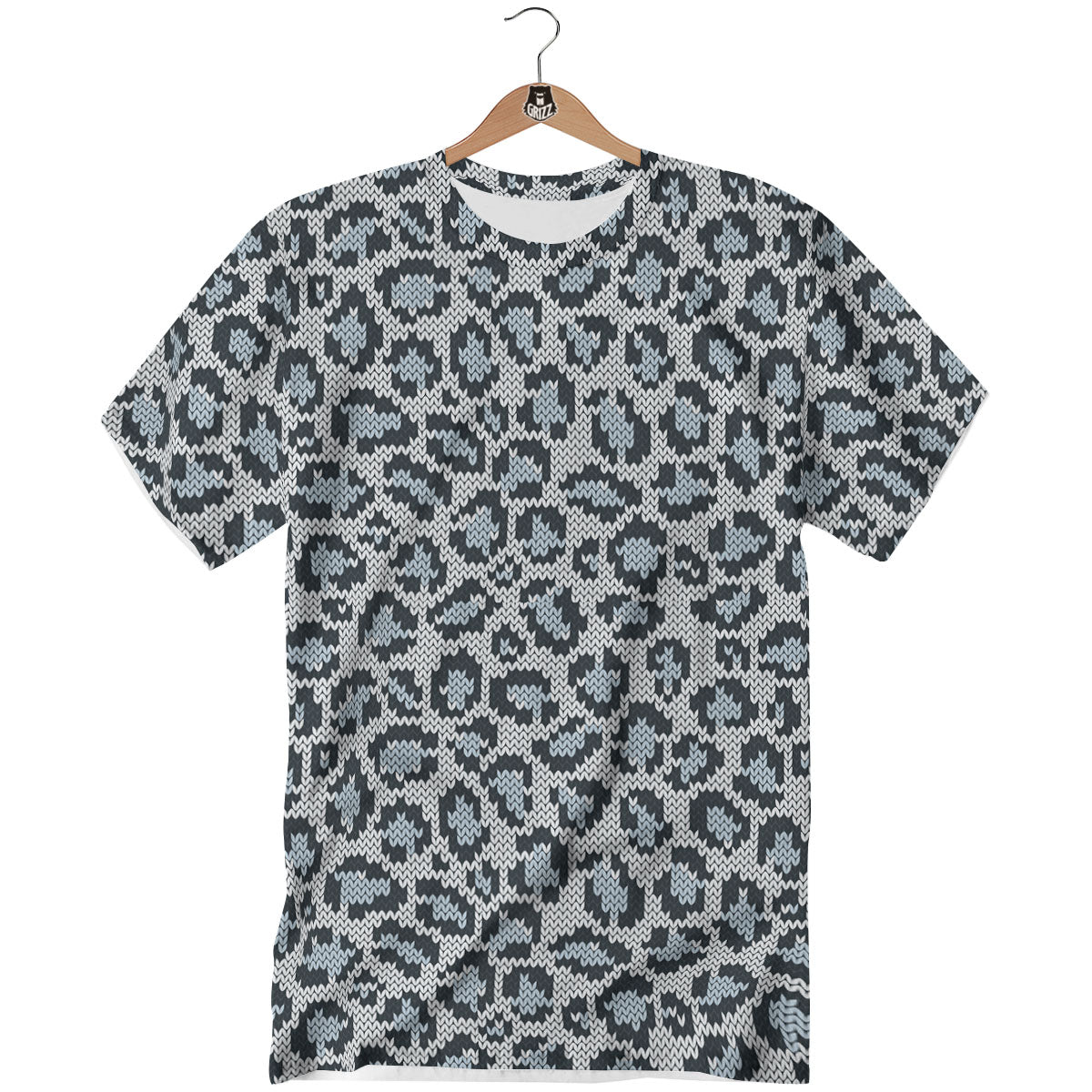 Knitted Snow Leopard Print Pattern T-Shirt-grizzshop