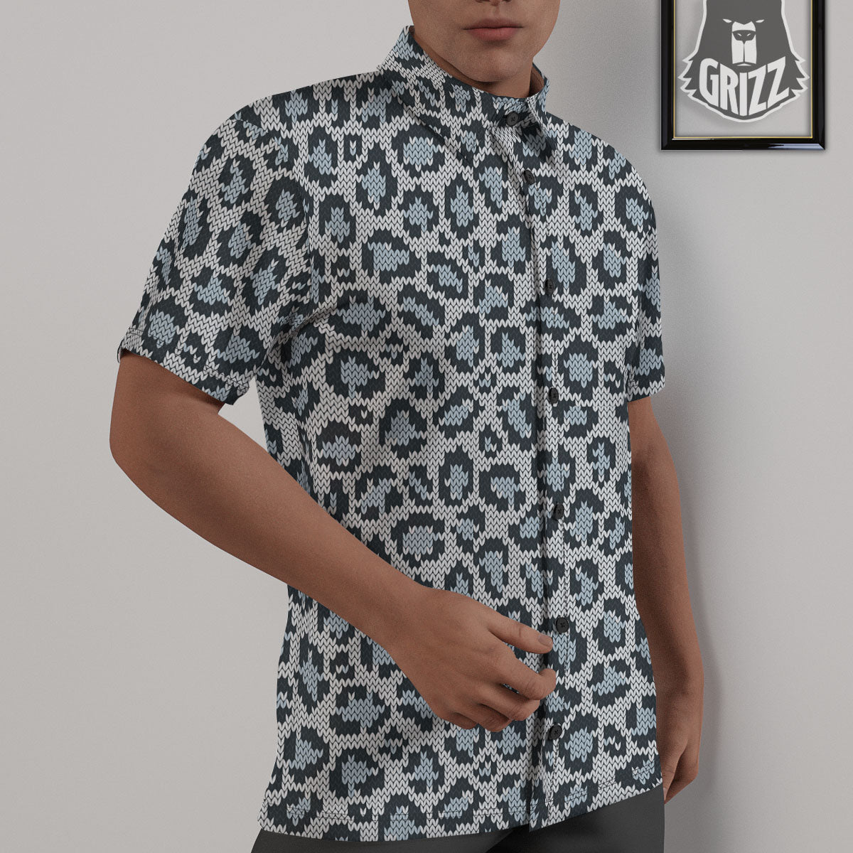 Knitted Snow Leopard Print Pattern Untucked Shirts-grizzshop