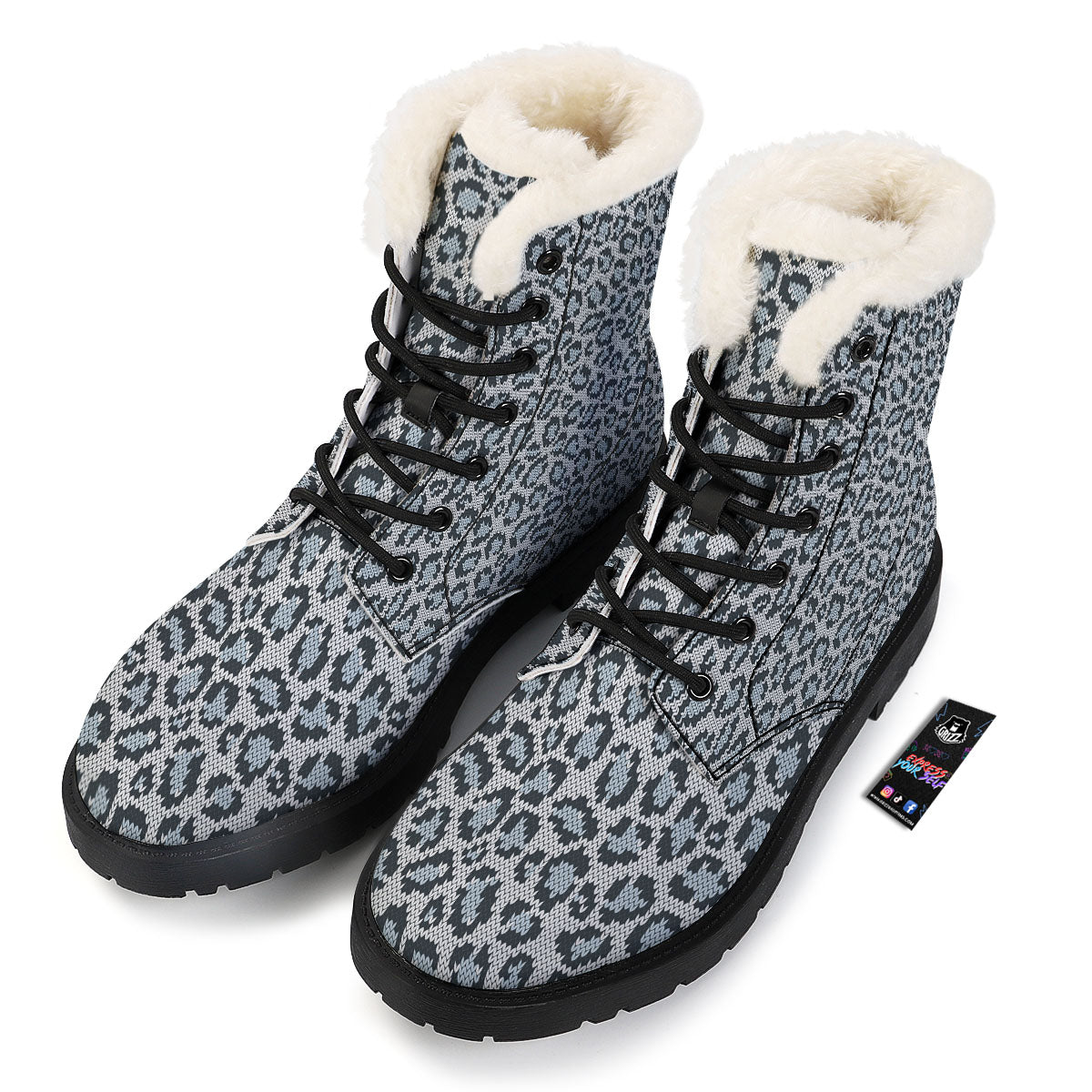 Knitted Snow Leopard Print Pattern Winter Boots-grizzshop