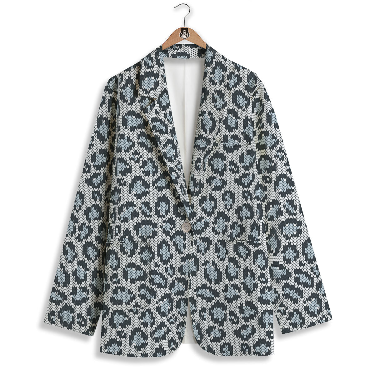 Knitted Snow Leopard Print Pattern Women's Blazer-grizzshop
