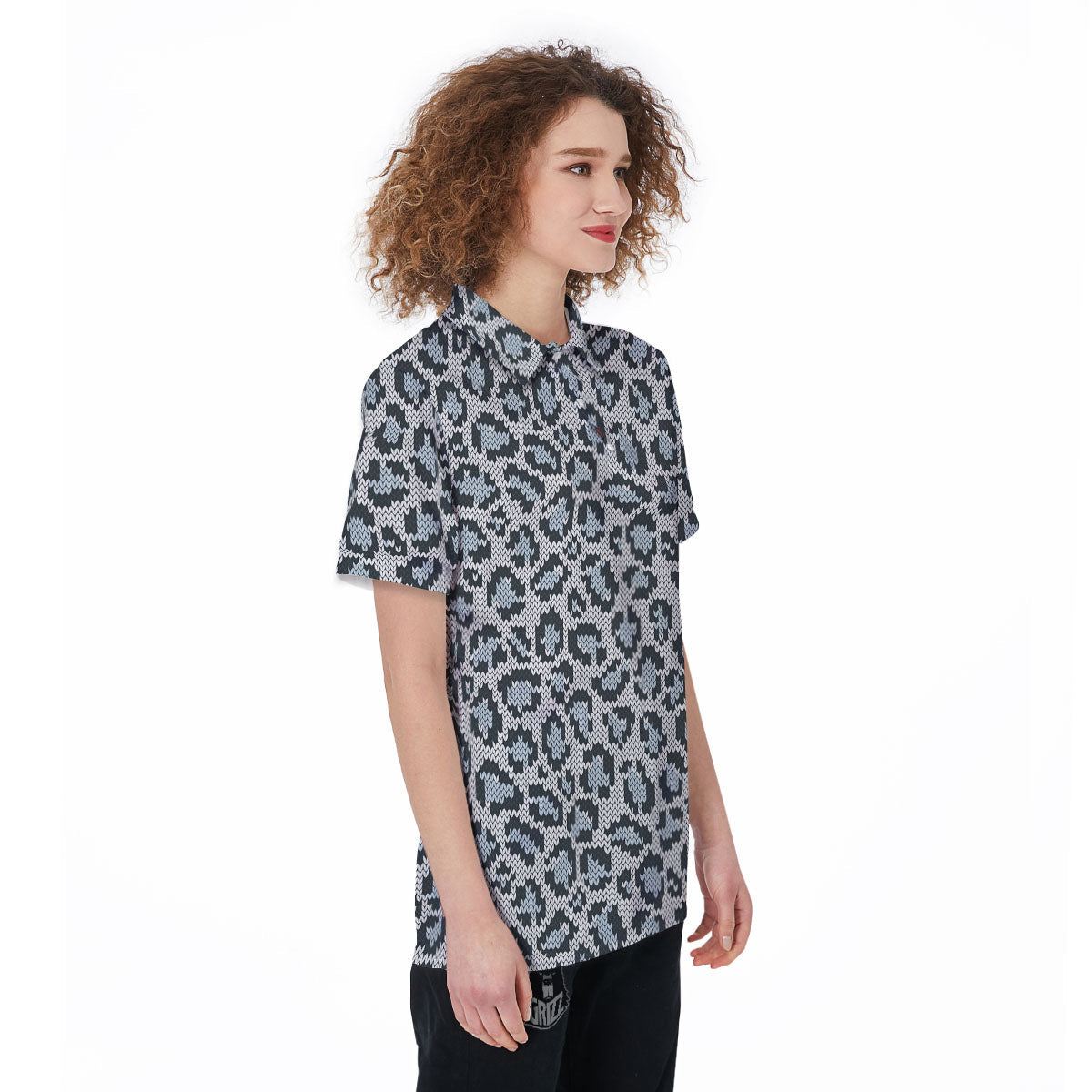 Knitted Snow Leopard Print Pattern Women's Golf Shirts-grizzshop