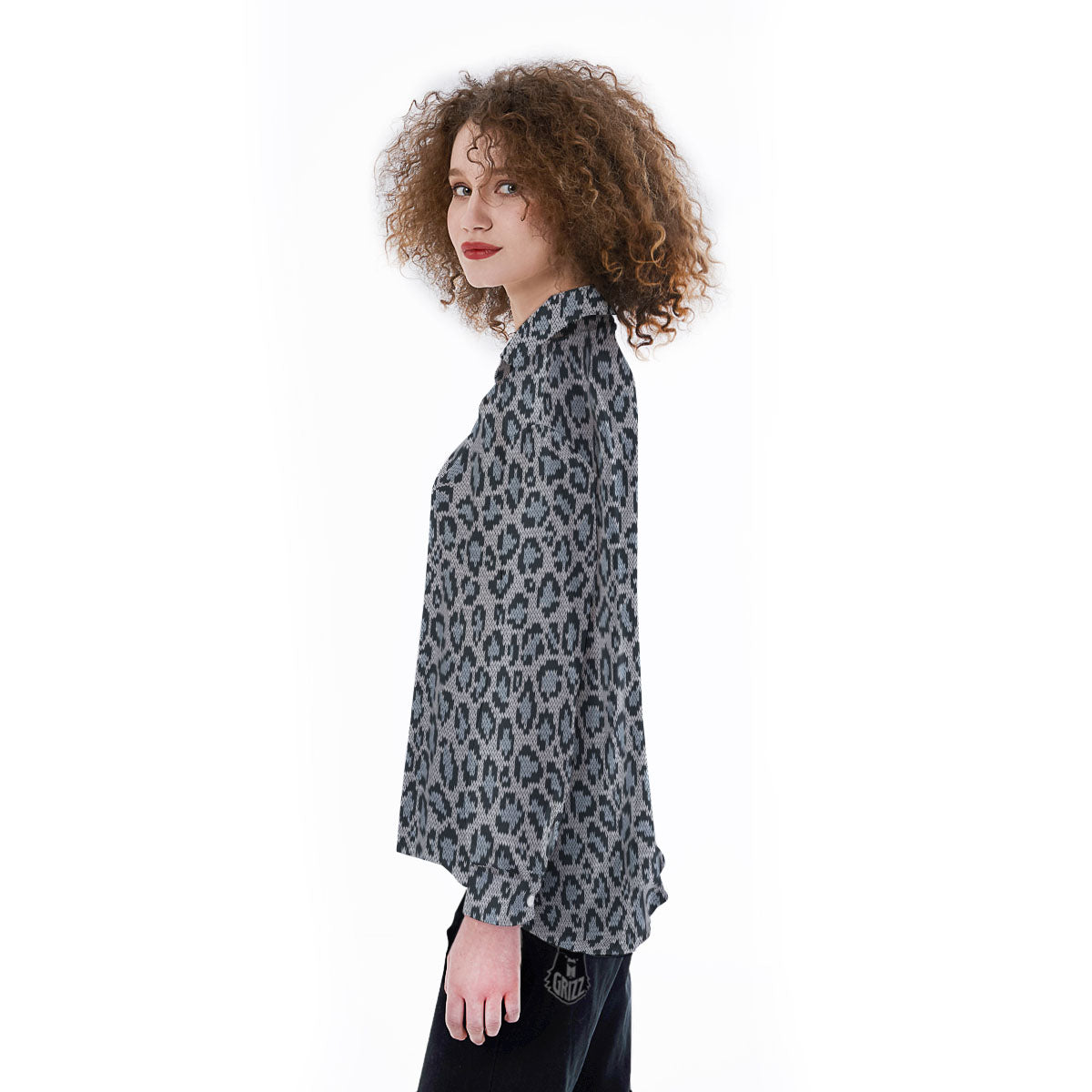 Knitted Snow Leopard Print Pattern Women's Long Sleeve Shirts-grizzshop