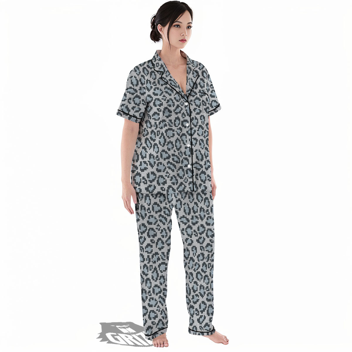 Knitted Snow Leopard Print Pattern Women's Pajamas Set-grizzshop