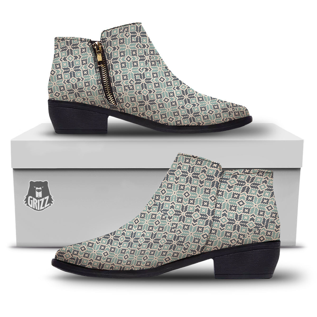 Knitted Snow Print Pattern Ankle Boots-grizzshop