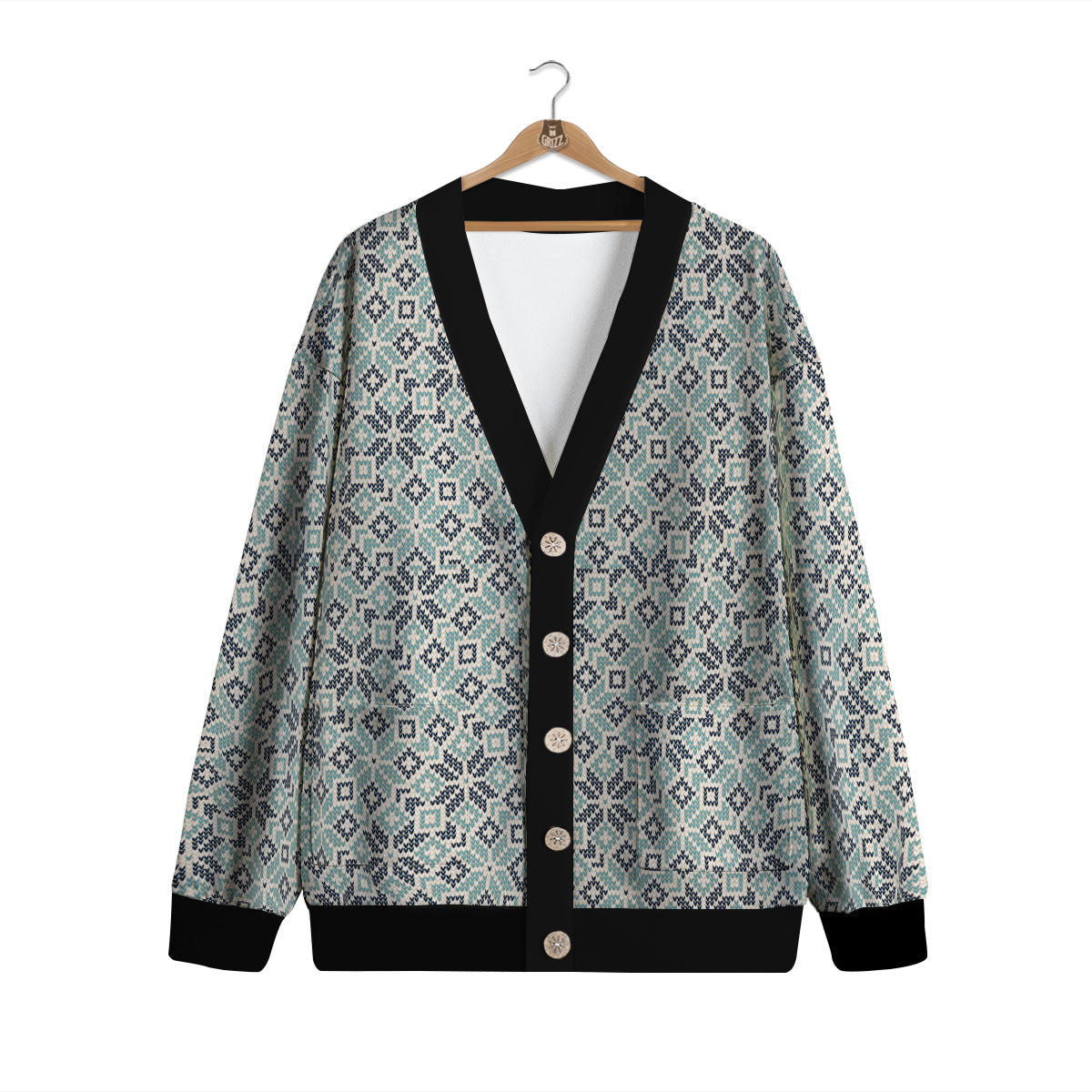 Knitted Snow Print Pattern Cardigan-grizzshop