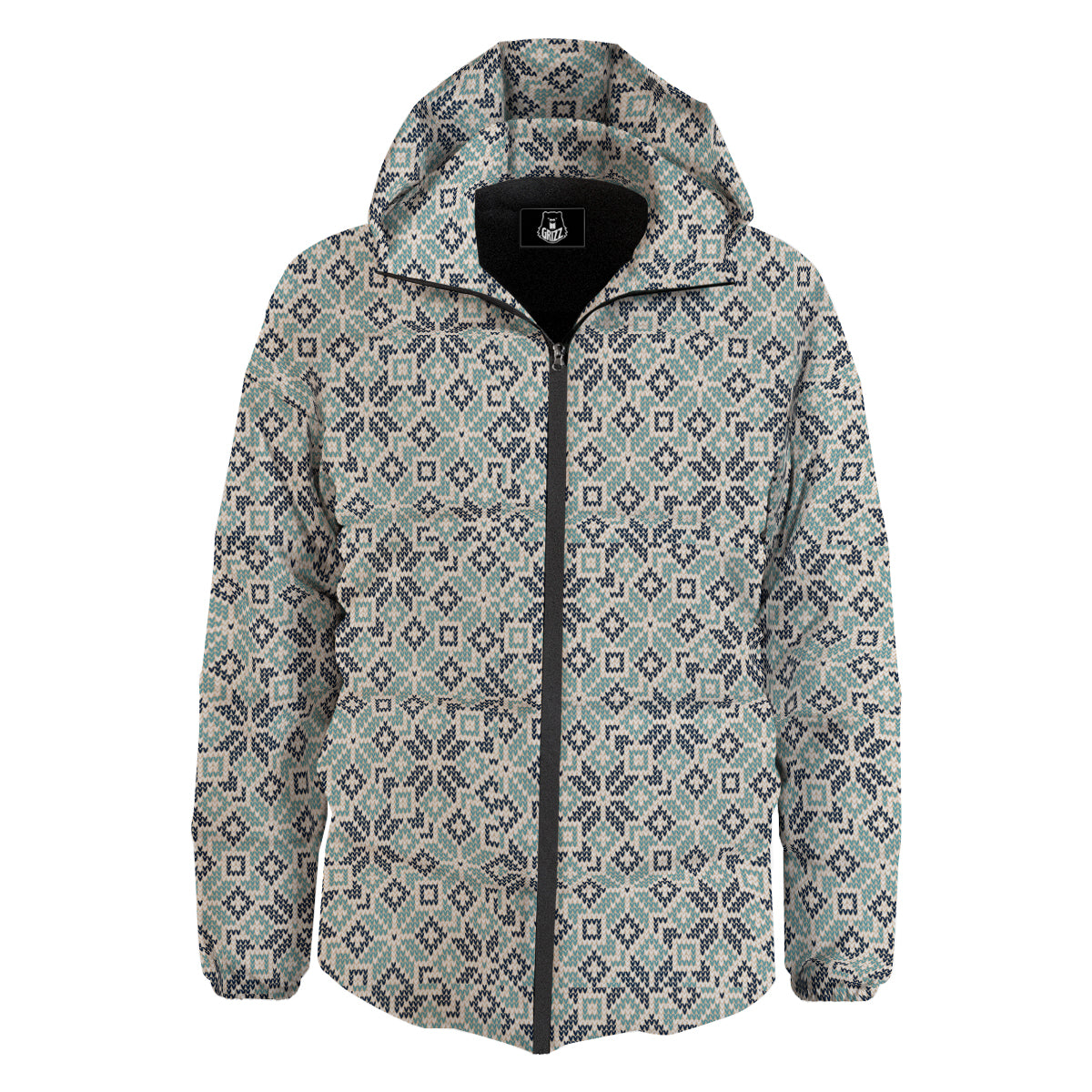 Knitted Snow Print Pattern Down Jacket-grizzshop
