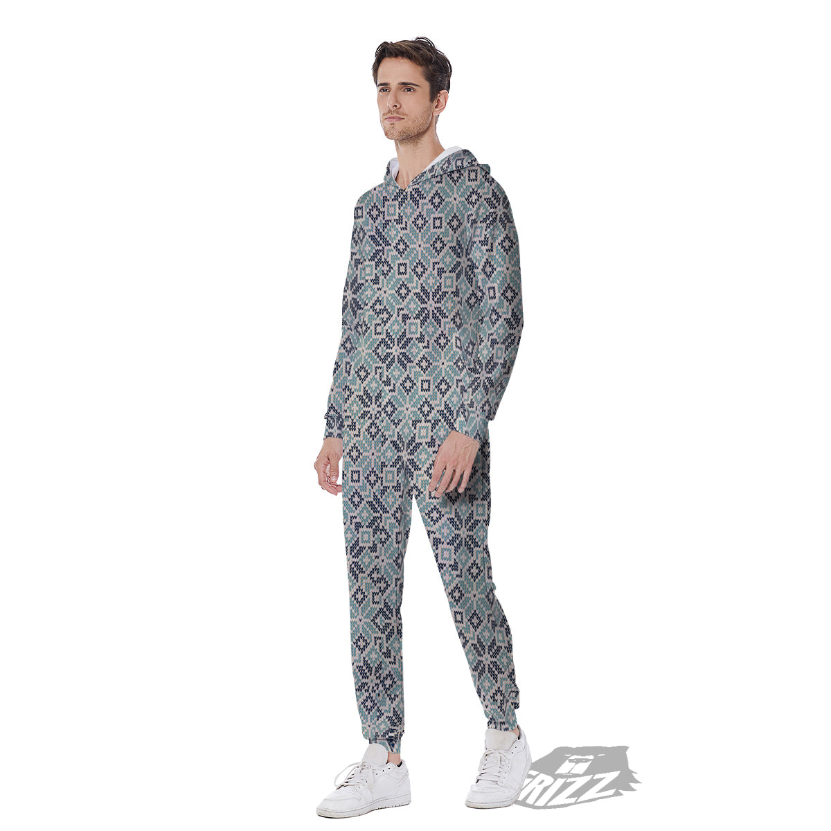 Knitted Snow Print Pattern Men's Jumpsuit-grizzshop