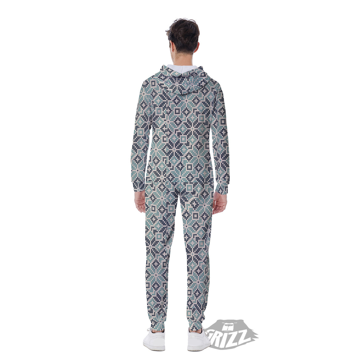 Knitted Snow Print Pattern Men's Jumpsuit-grizzshop