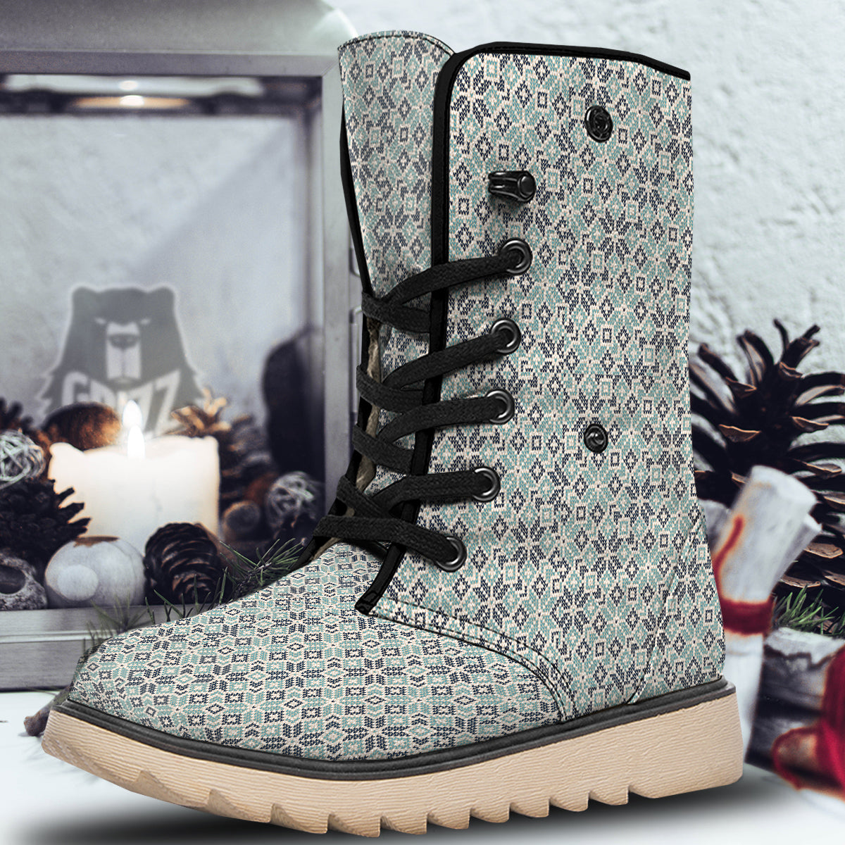 Knitted Snow Print Pattern Snow Boots-grizzshop