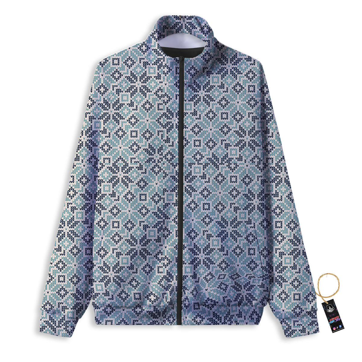 Knitted Snow Print Pattern Track Jacket-grizzshop