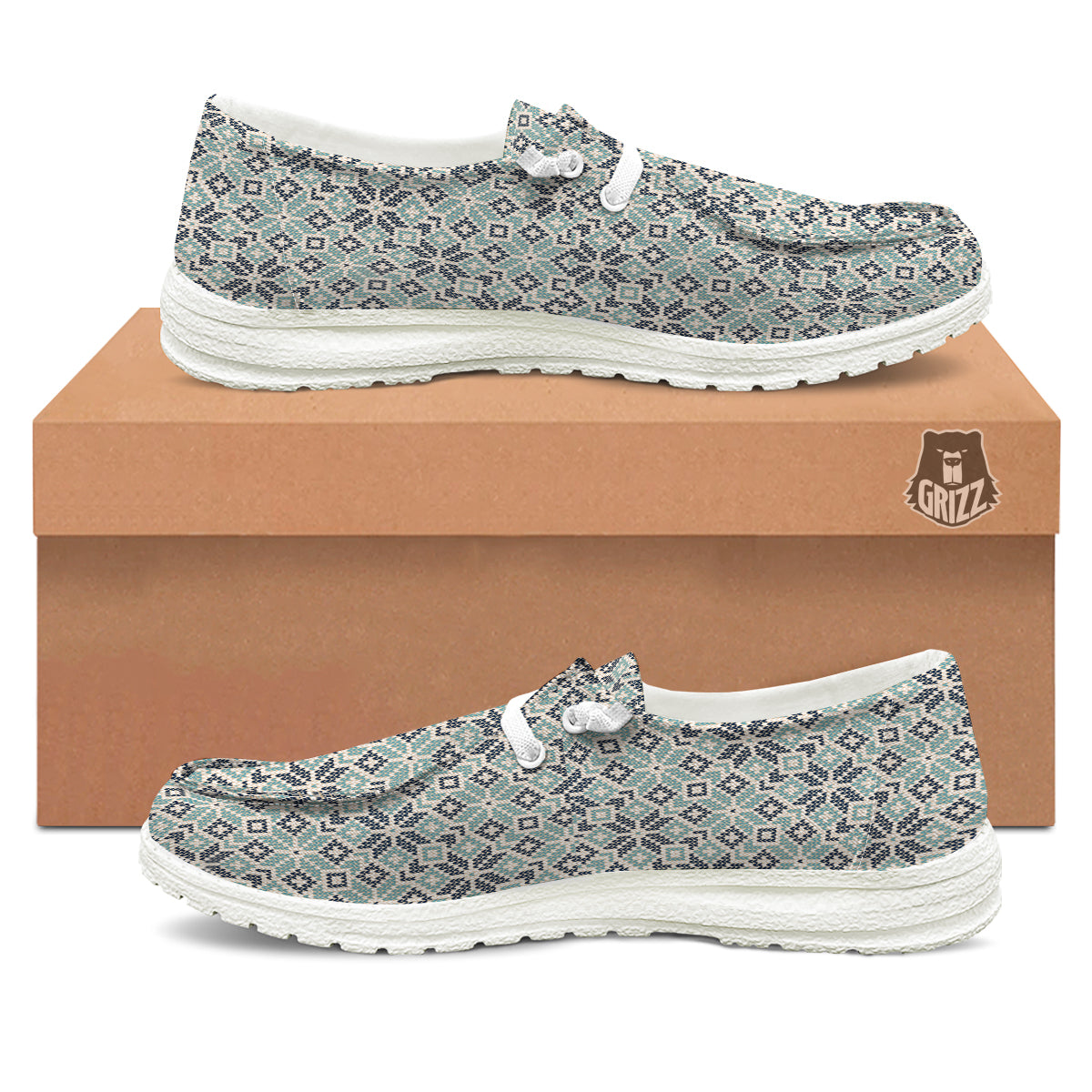Knitted Snow Print Pattern White Loafers-grizzshop