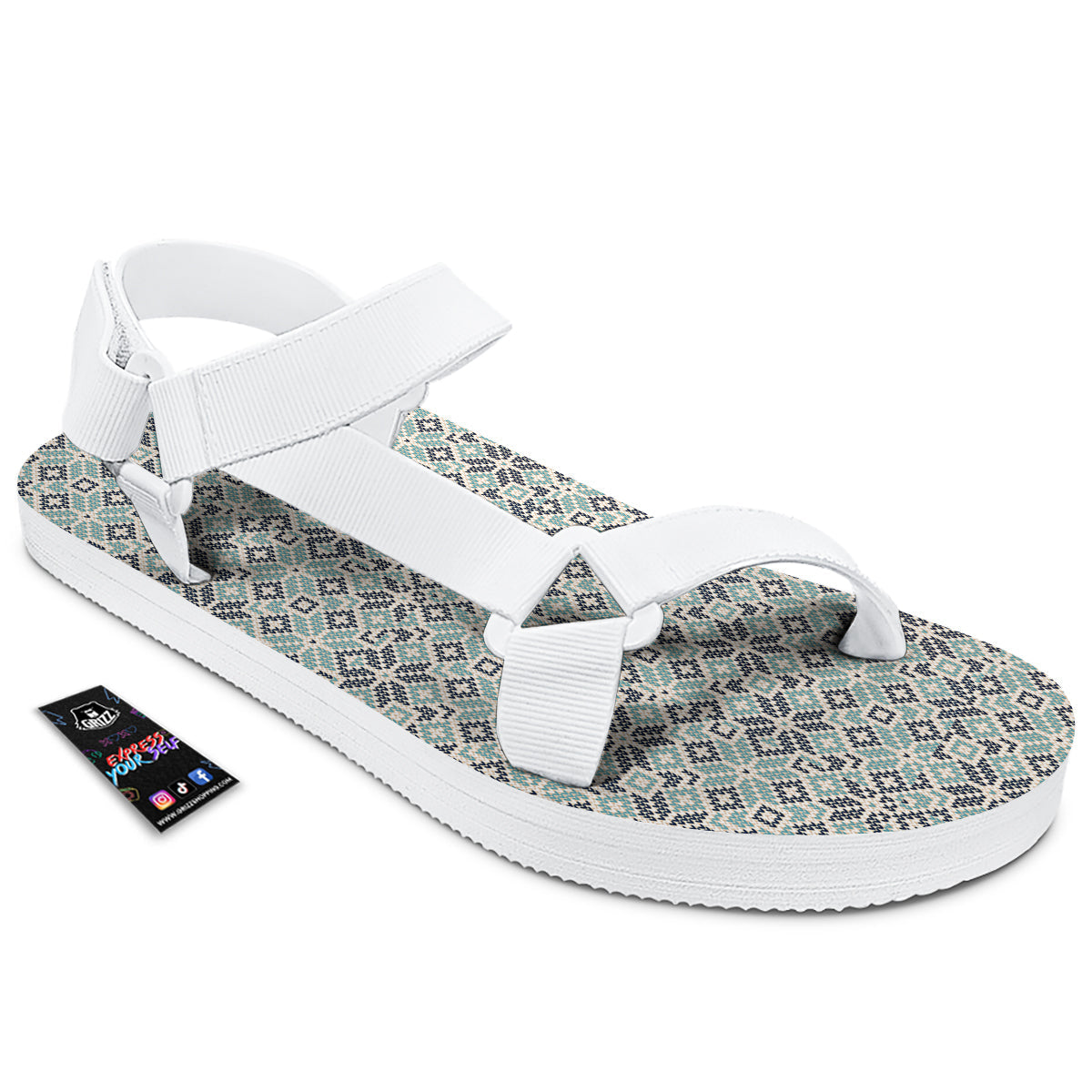 Knitted Snow Print Pattern White Open Toe Sandals-grizzshop