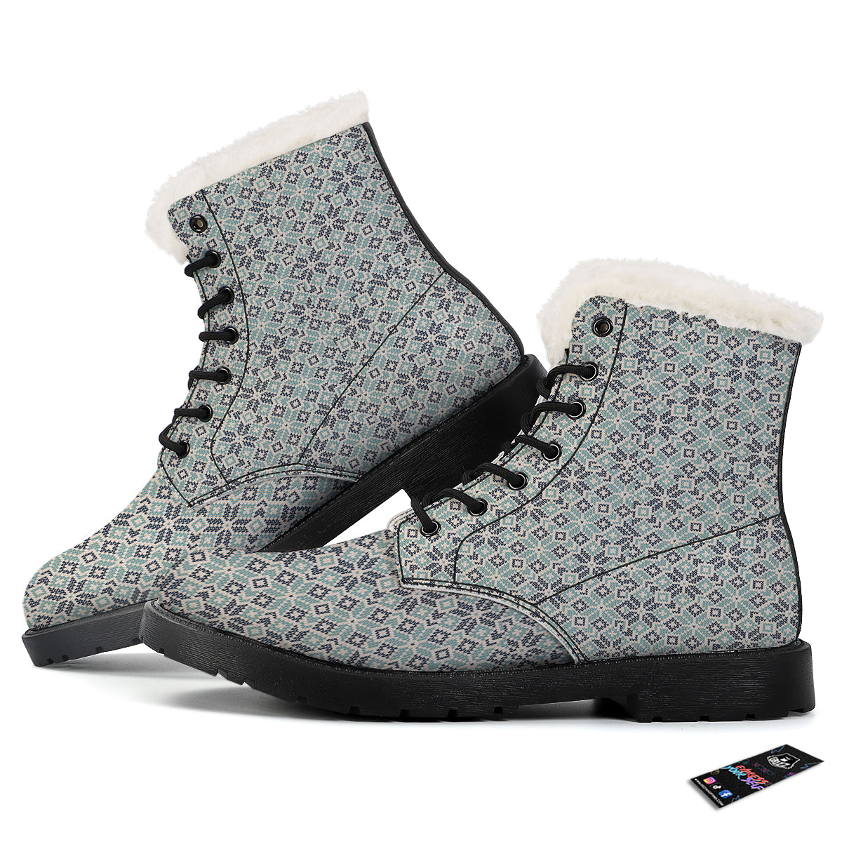 Knitted Snow Print Pattern Winter Boots-grizzshop