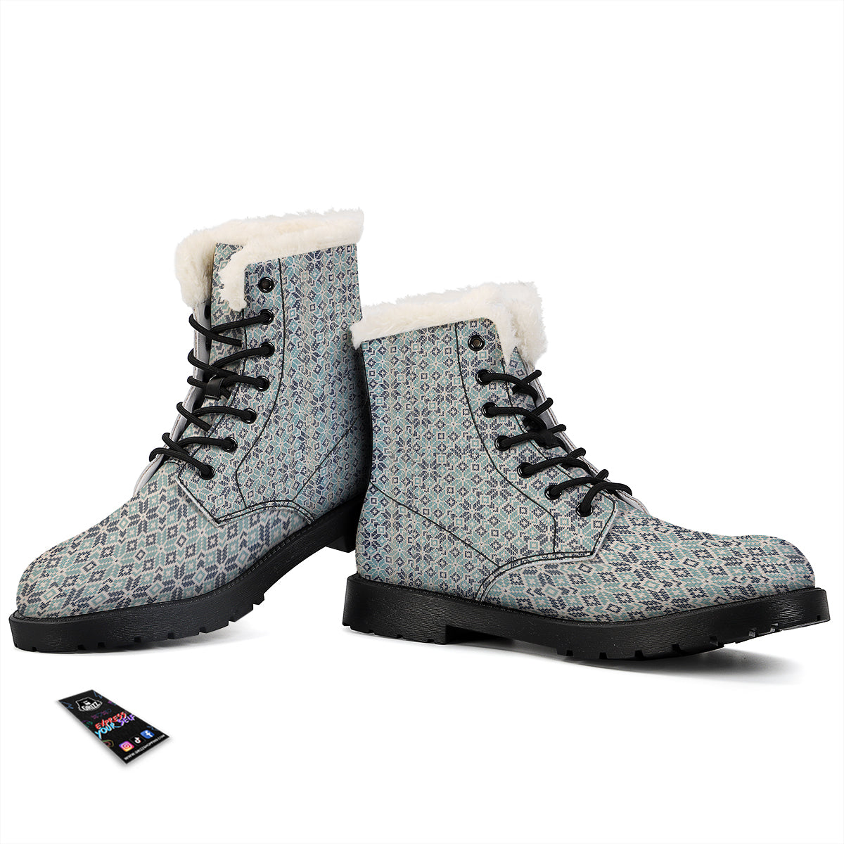 Knitted Snow Print Pattern Winter Boots-grizzshop