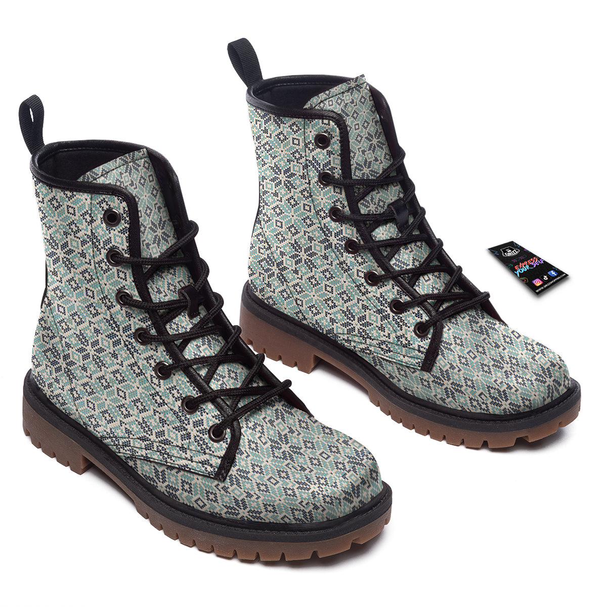 Knitted Snow Print Pattern Work Boots-grizzshop